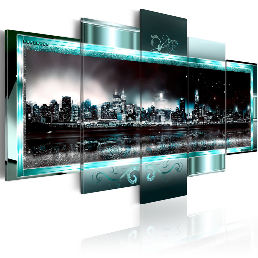 Schilderij -  Turquoise New York: Starry Night