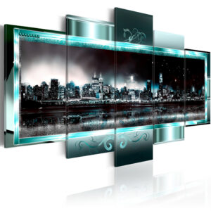 Schilderij -  Turquoise New York: Starry Night