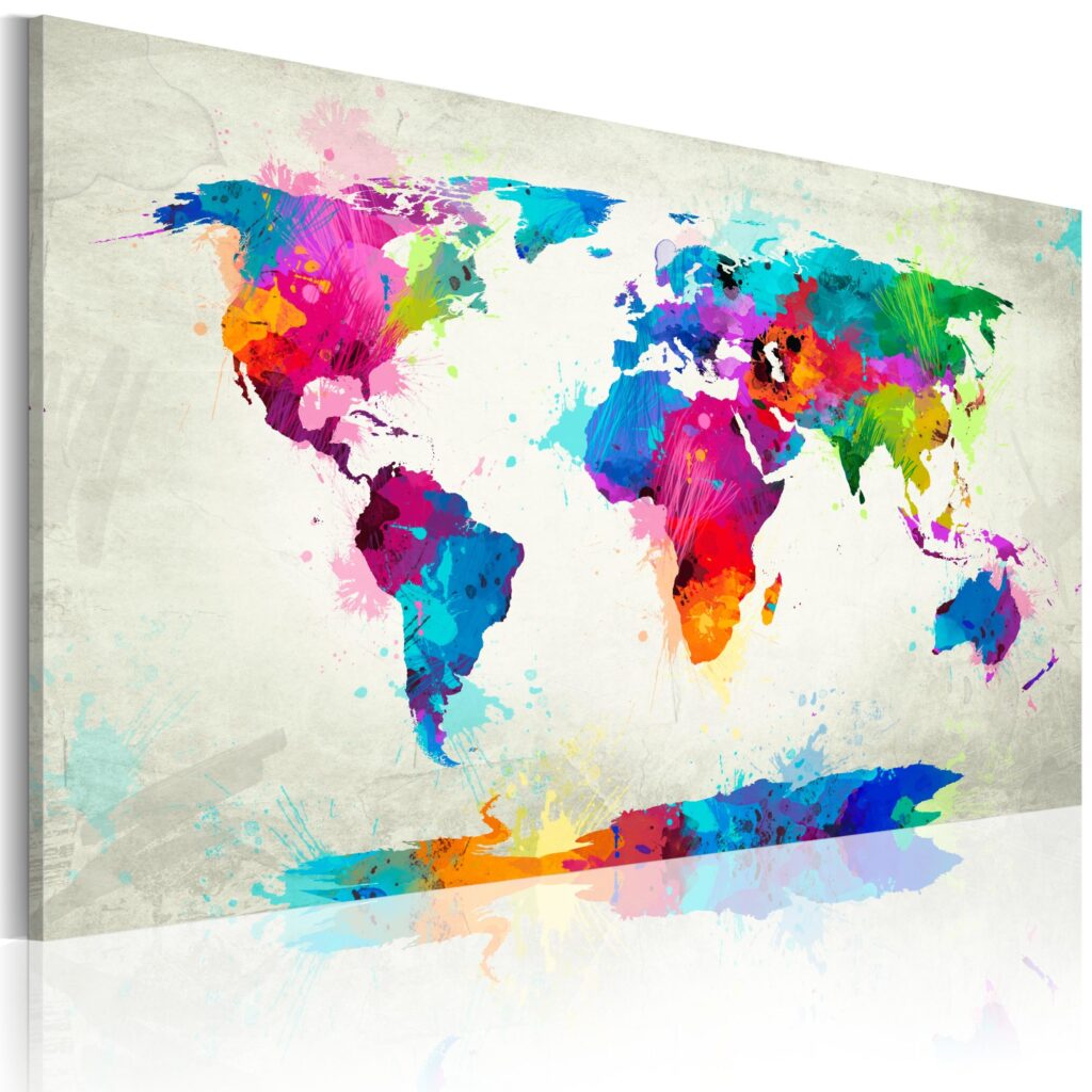 Schilderij - Map of the world - an explosion of colors