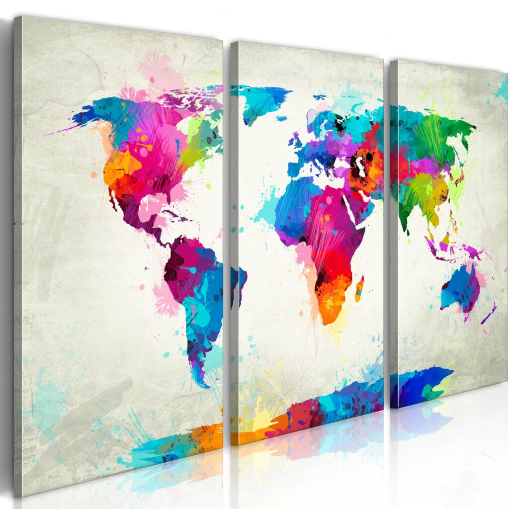 Schilderij - World Map: An Explosion of Colors