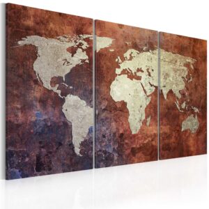 Schilderij - Rusty kaart van de Wereld - drieluik