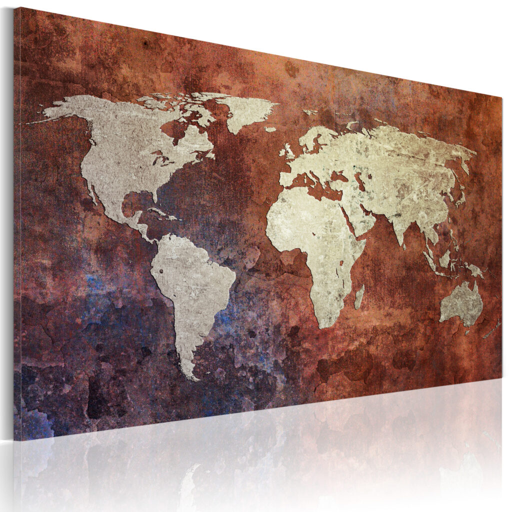 Schilderij - Rusty kaart van de Wereld