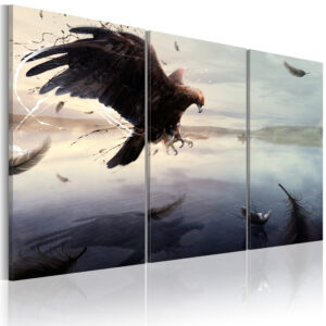 Schilderij - Eagle above the surface of a lake