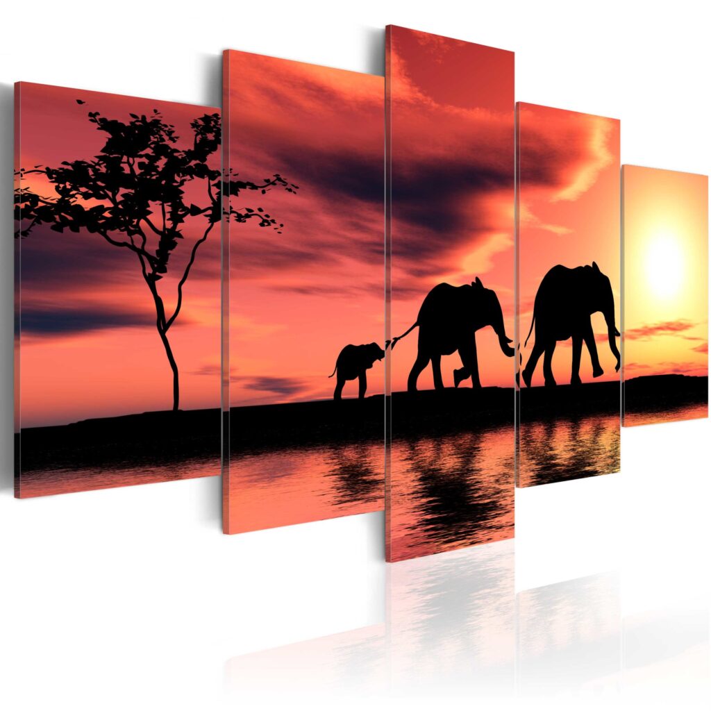 Schilderij - African elephants family