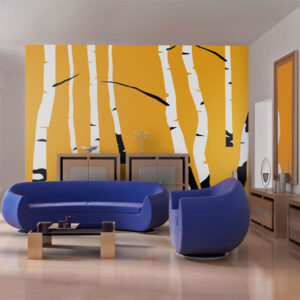 Fotobehang - Birches on the orange background