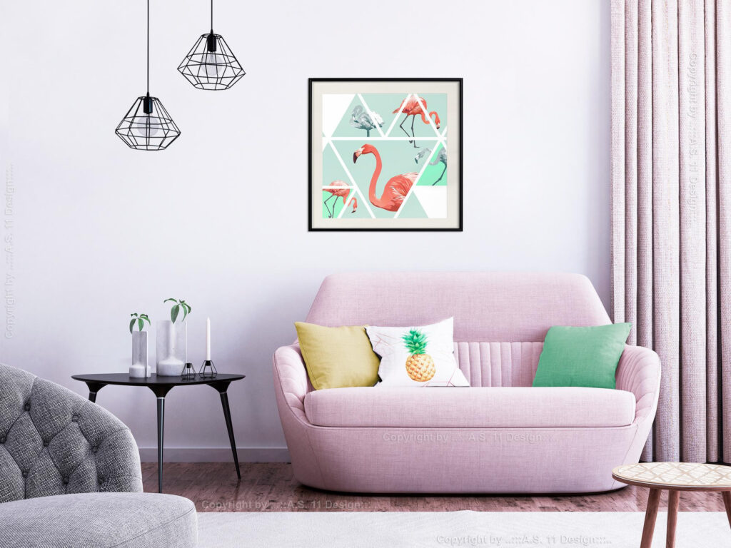 Tropical Mosaic with Flamingos (Square) - Afbeelding 2