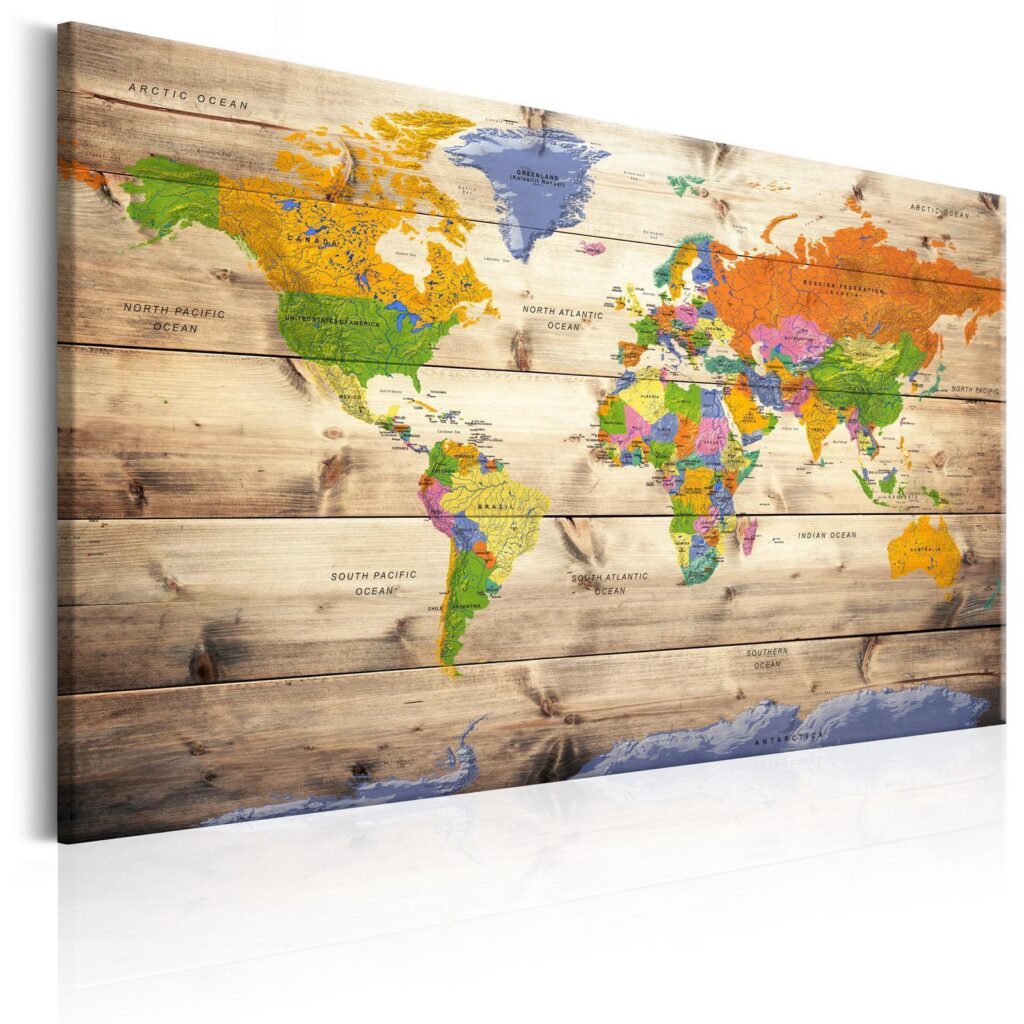 Afbeelding op kurk - Map on wood: Colourful Travels - Afbeelding 2