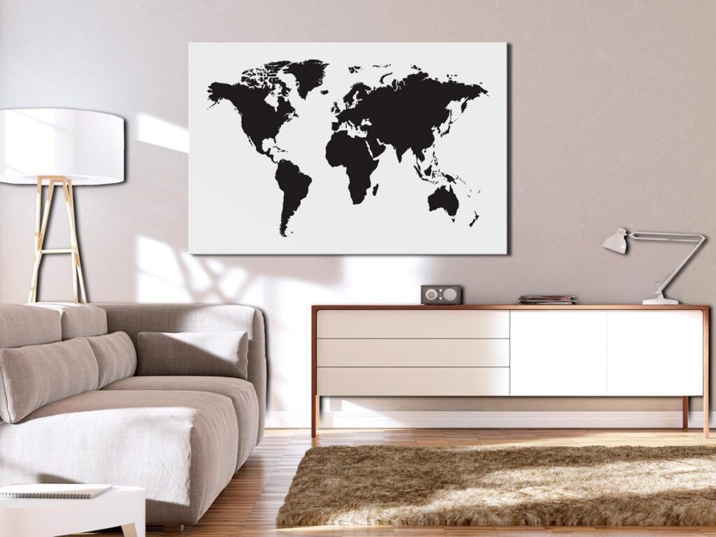 Afbeelding op kurk - World Map: Black & White Elegance