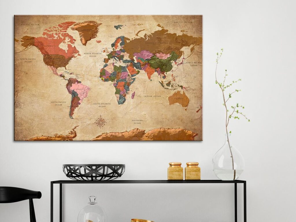 Afbeelding op kurk - World Map: Brown Elegance
