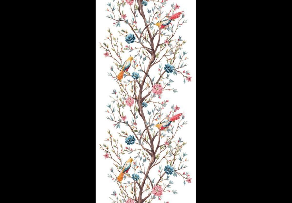 Behang - Birds on a Flowering Twig - Afbeelding 3