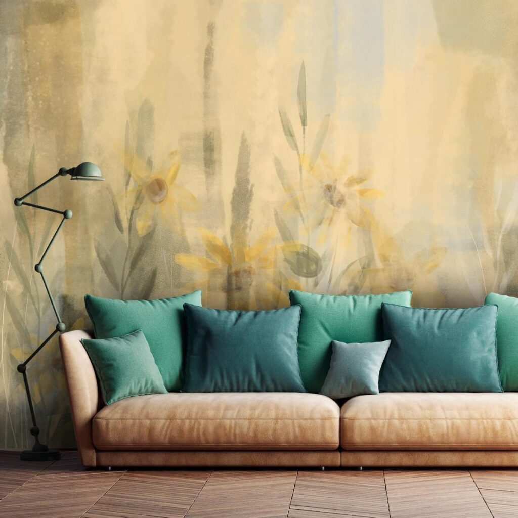 Fotobehang - A touch of summer - floral motif with a meadow full of yellow flowers and grasses - Afbeelding 2