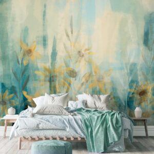 Fotobehang - A touch of summer - floral motif with a meadow of flowers in blue tones