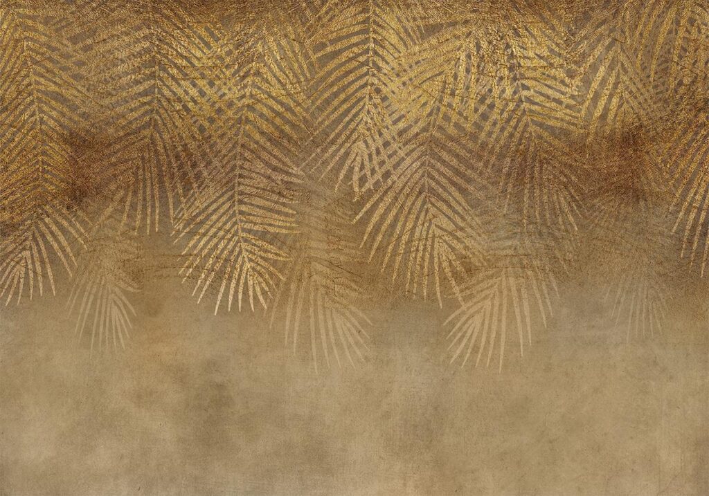 Fotobehang - Abstract nature in beige - composition with golden exotic leaves