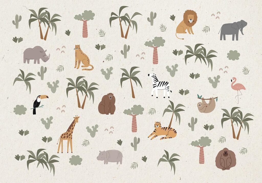 Fotobehang - African Composition - Animals for the Children's Room on a Paper Background - Afbeelding 2