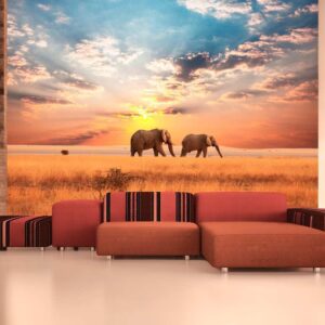 Fotobehang - African savanna elephants