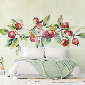 Fotobehang - Apple branch - delicate landscape with a plant and apples on a white background
