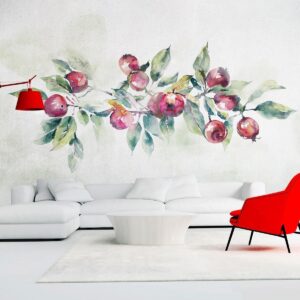 Fotobehang - Apple branch - landscape with a plant and red apples on a white background