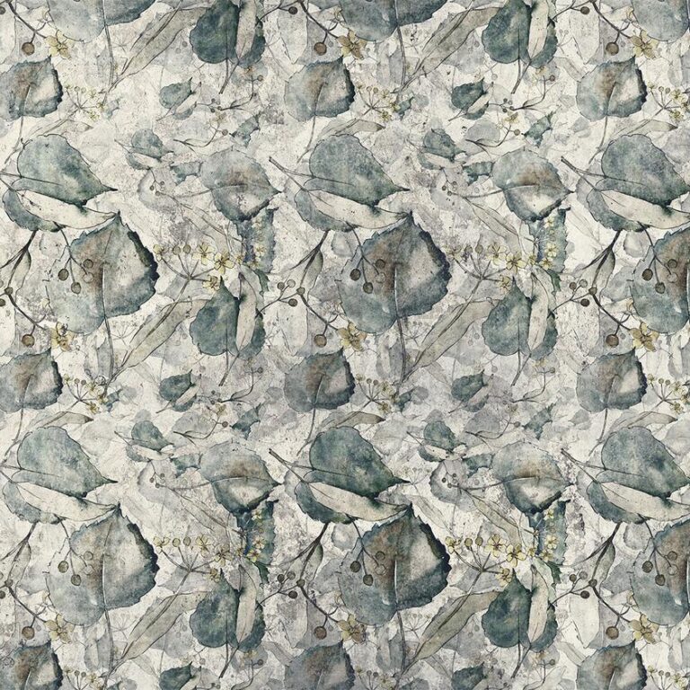 Fotobehang - Autumn souvenirs - cool grey floral pattern with leaves