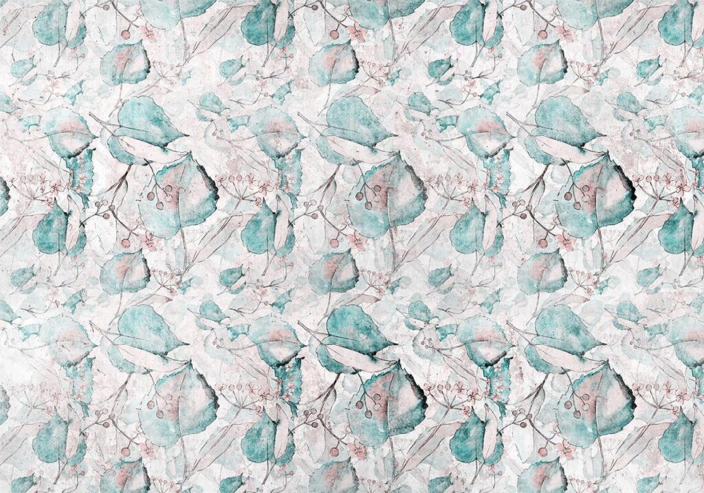 Fotobehang - Autumn souvenirs - floral pattern with turquoise leaves - Afbeelding 2