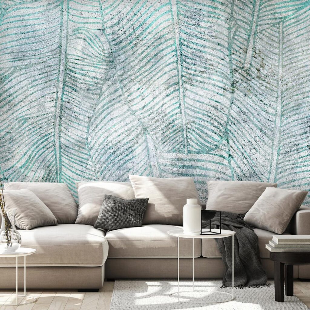 Fotobehang - Banana leaves - plant motif blue lineart nature with pattern - Afbeelding 2
