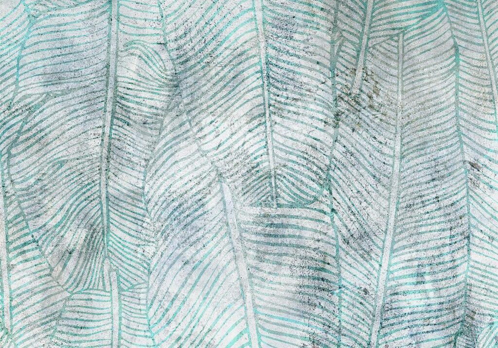 Fotobehang - Banana leaves - plant motif blue lineart nature with pattern