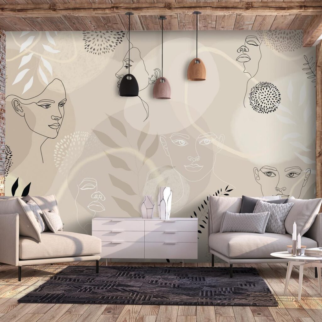 Fotobehang - Beige Line Art