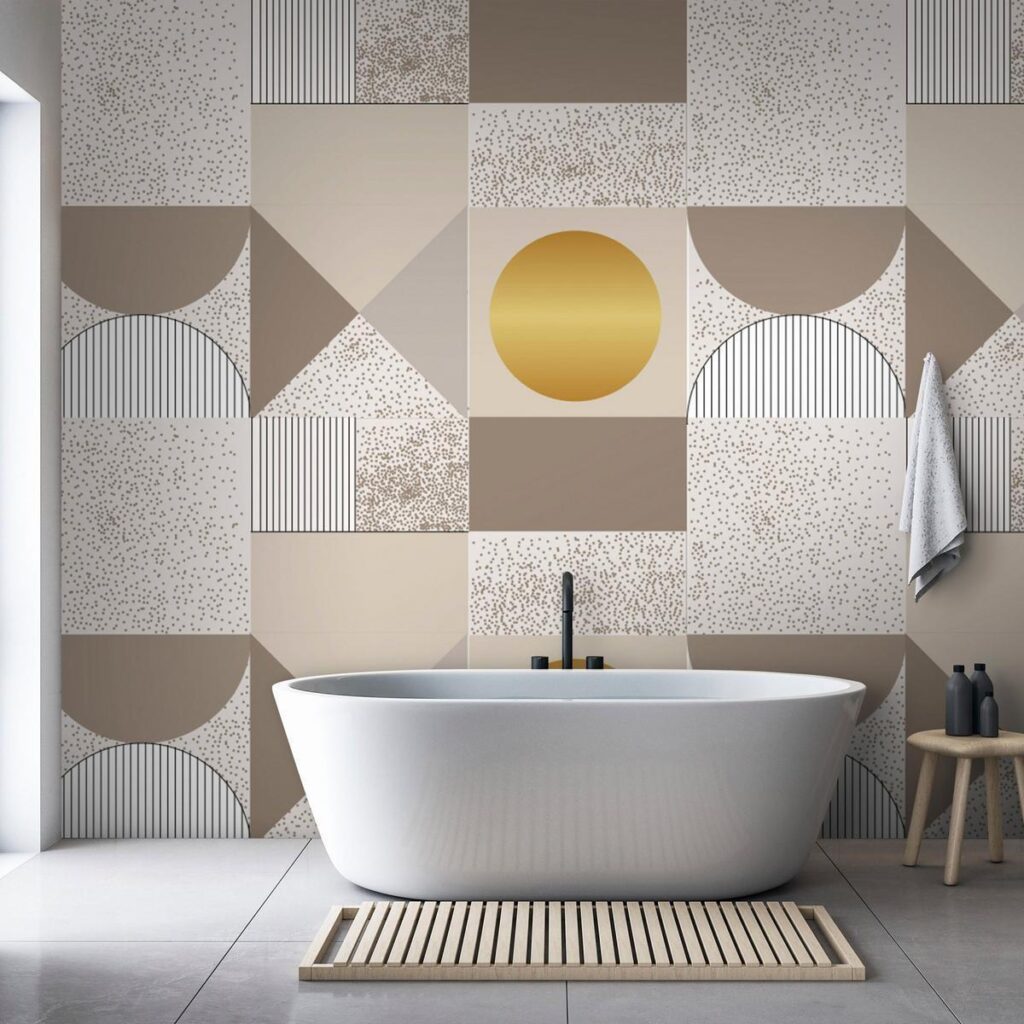 Fotobehang - Beige and Gold Geometric Pattern - Afbeelding 2