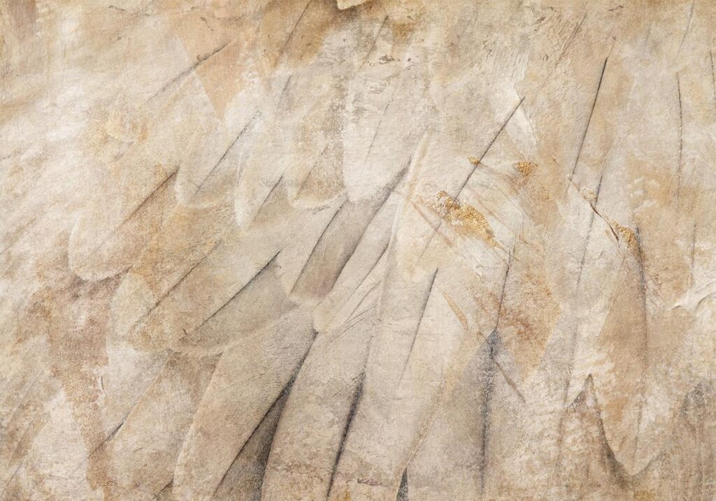 Fotobehang - Bird's wings - minimalist close-up on beige feathers with pattern
