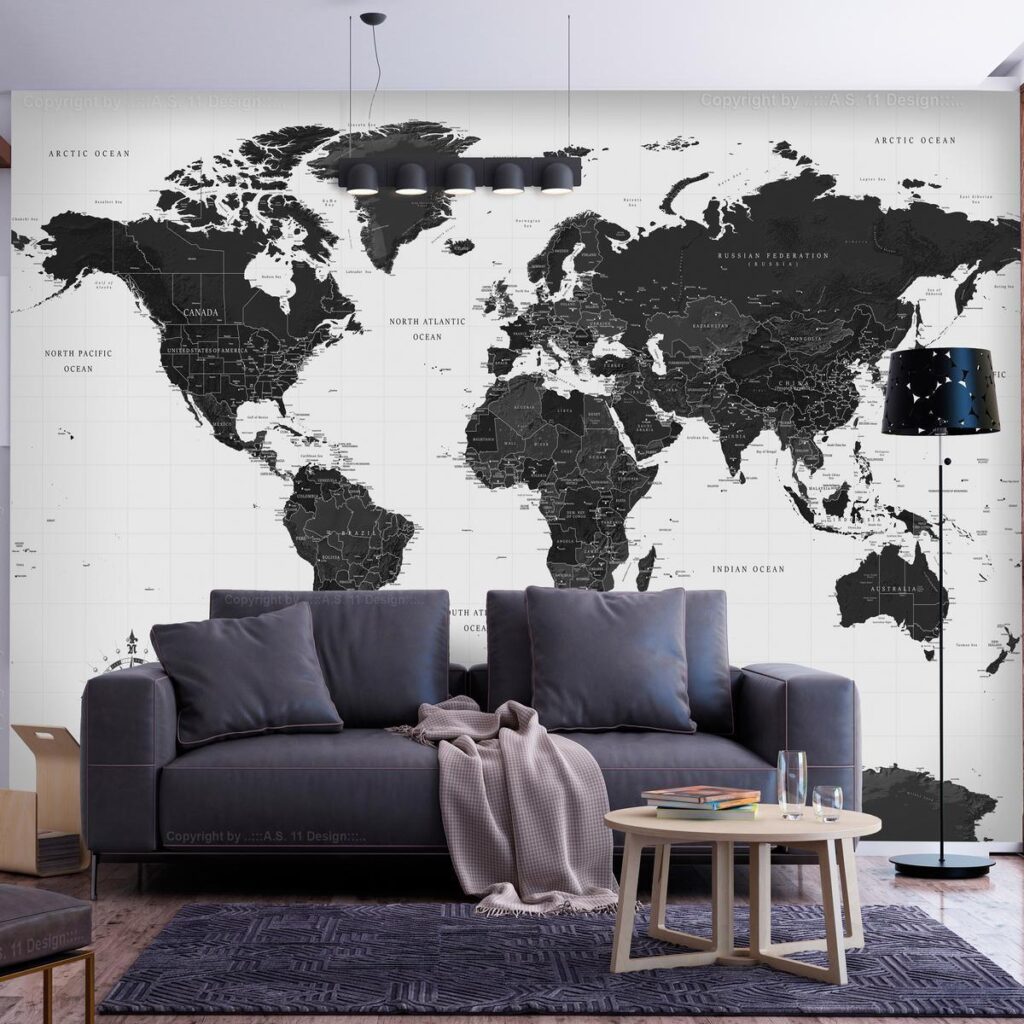Fotobehang - Black and White Map - Afbeelding 2