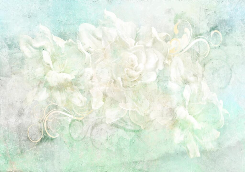 Fotobehang - Blossoming among pastels - abstract with floral motif and patterns