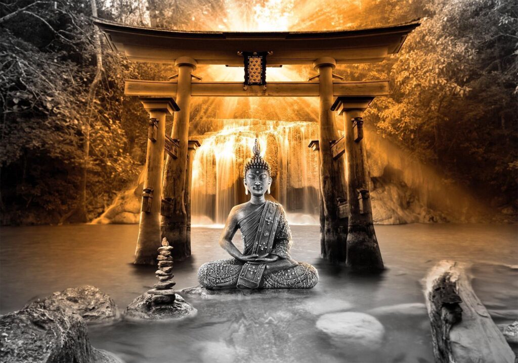 Fotobehang - Buddha Smile (Orange)