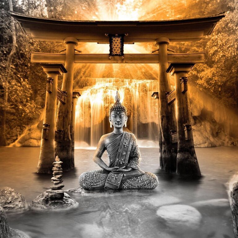 Fotobehang - Buddha Smile (Orange)