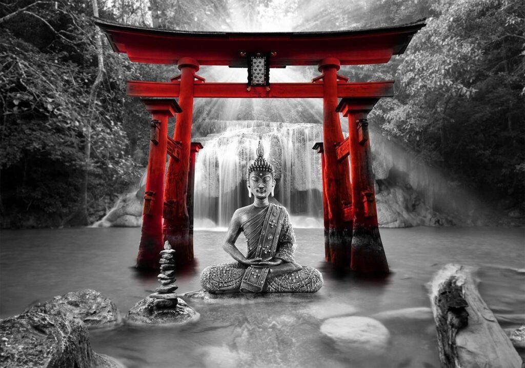 Fotobehang - Buddha Smile (Red) - Afbeelding 2