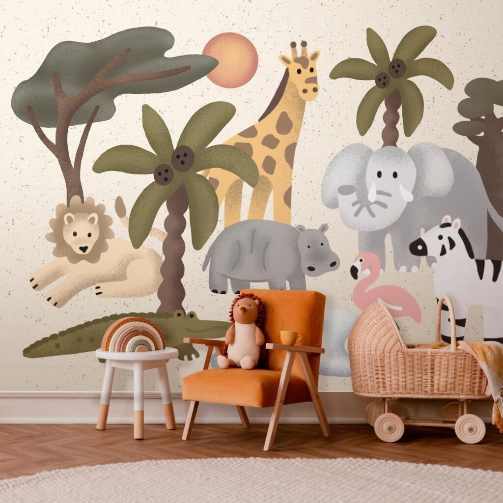 Fotobehang - Children's Africa - Animals With Simple Shapes - Afbeelding 2