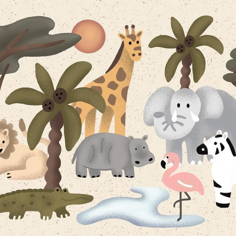 Fotobehang - Children's Africa - Animals With Simple Shapes