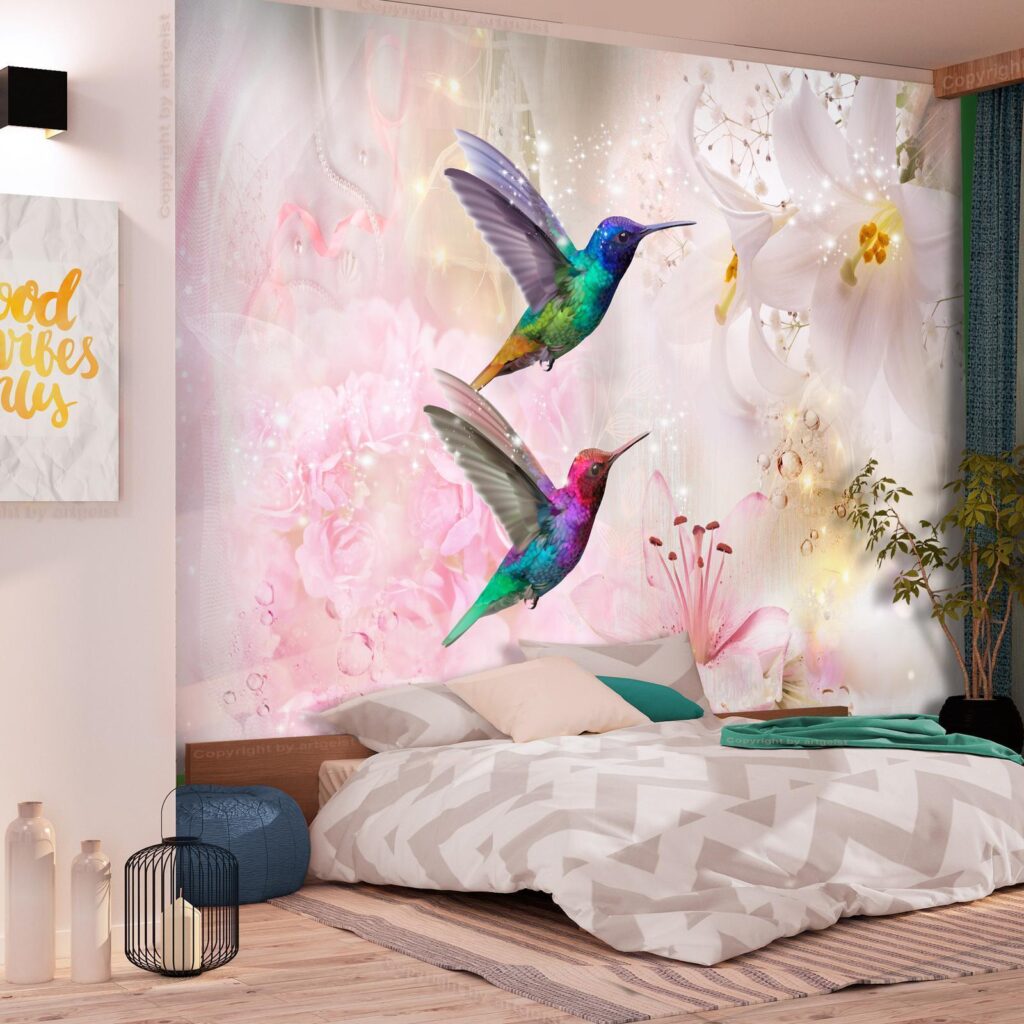 Fotobehang - Colourful Hummingbirds (Pink) - Afbeelding 2