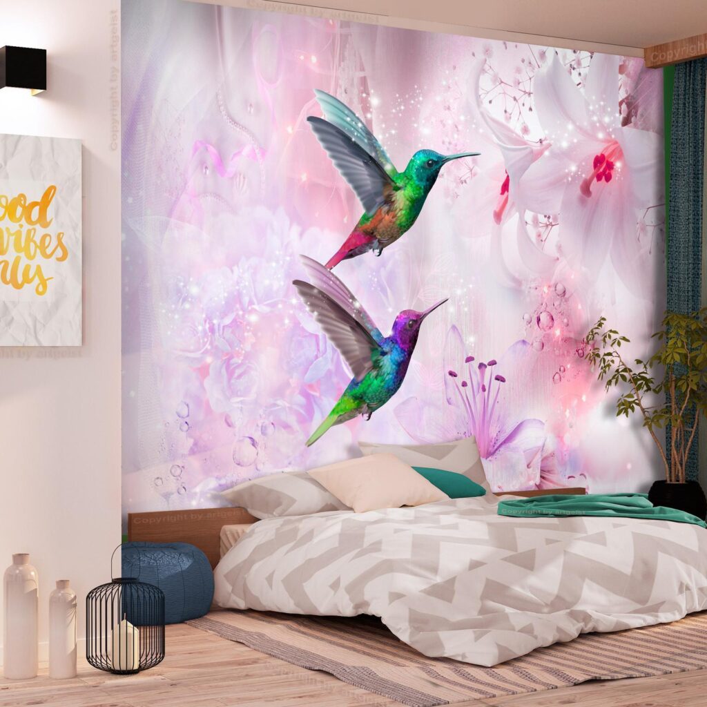 Fotobehang - Colourful Hummingbirds (Purple) - Afbeelding 2