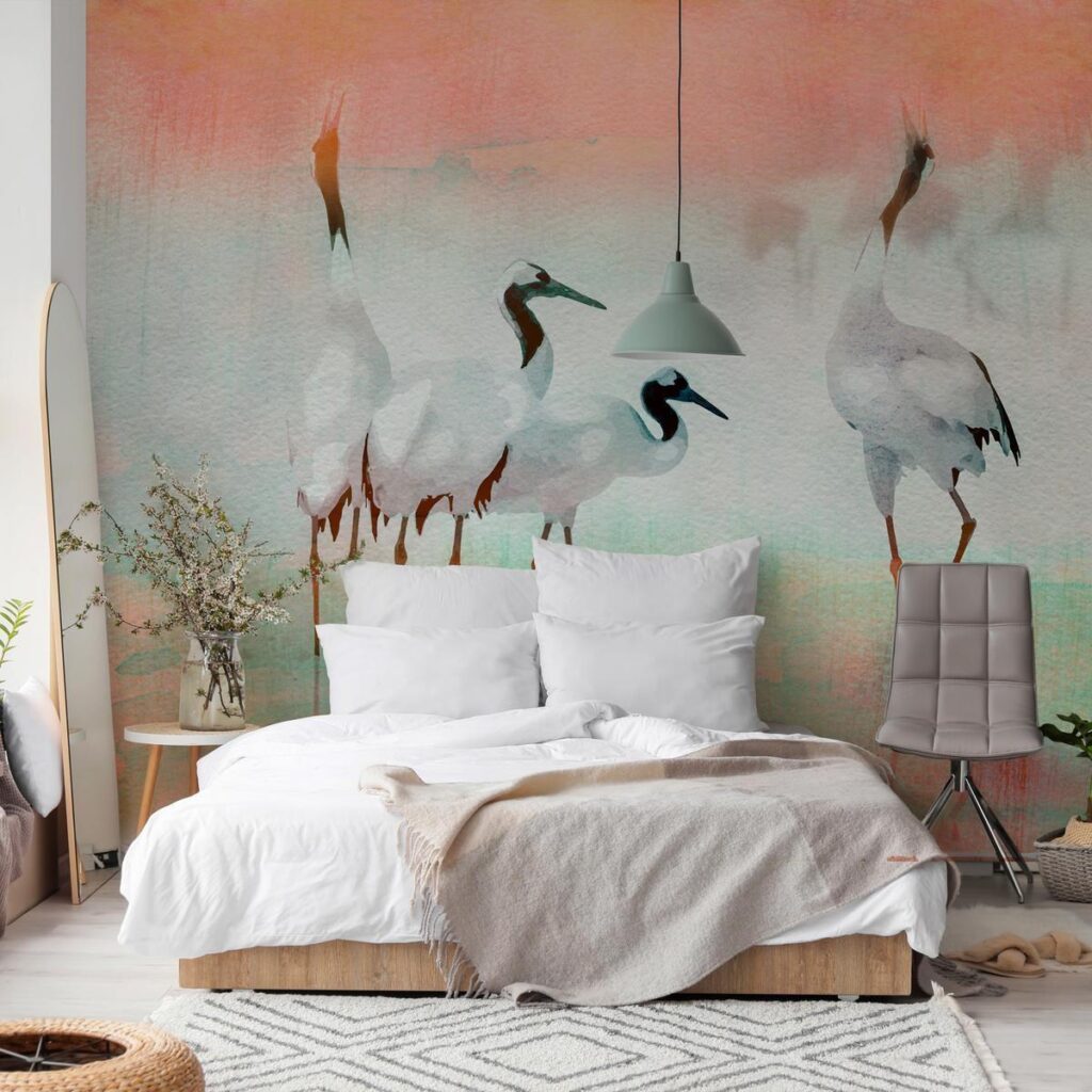 Fotobehang - Cranes in Pastels