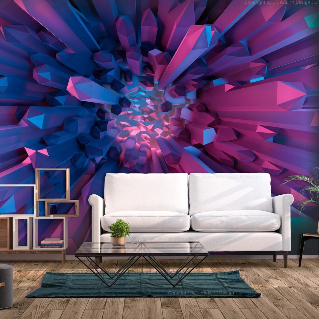 Fotobehang - Crystal - geometric fantasy with 3D elements in purple tones - Afbeelding 2