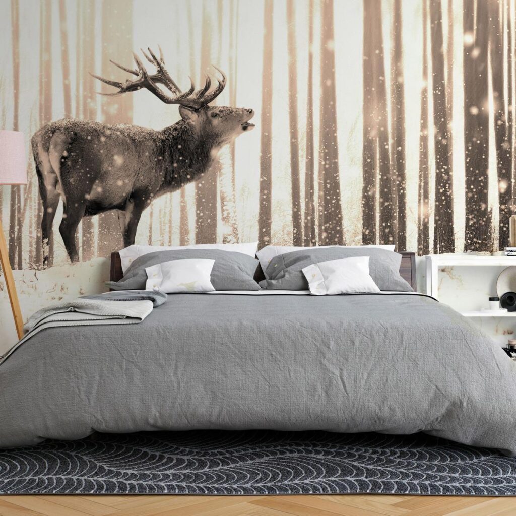 Fotobehang - Deer in the Snow (Sepia)