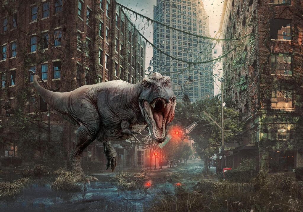 Fotobehang - Dinosaur in the City