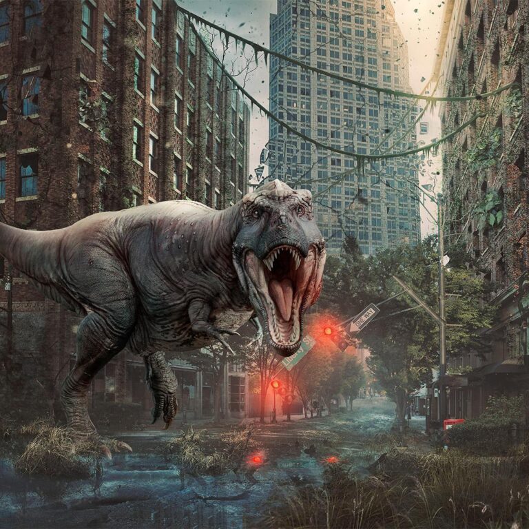 Fotobehang - Dinosaur in the City