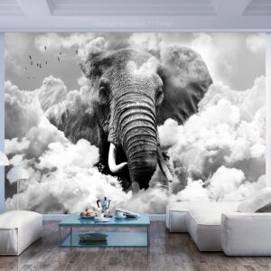 Fotobehang - Elephant in the Clouds (Black and White)