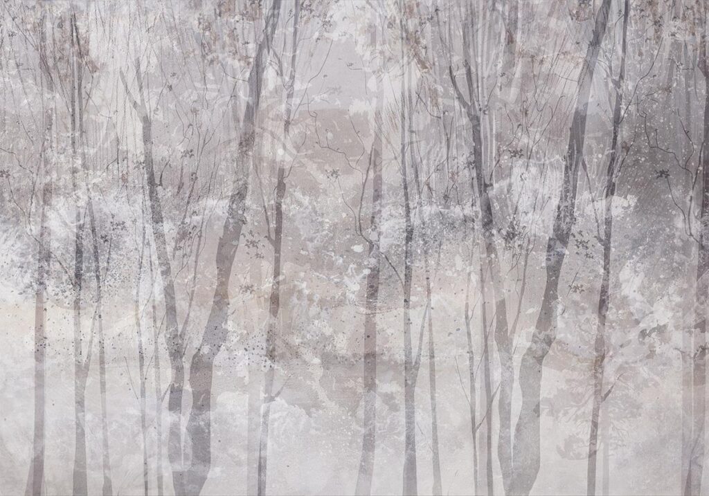 Fotobehang - Eternal forest - landscape with winter landscape in cool colours - Afbeelding 2