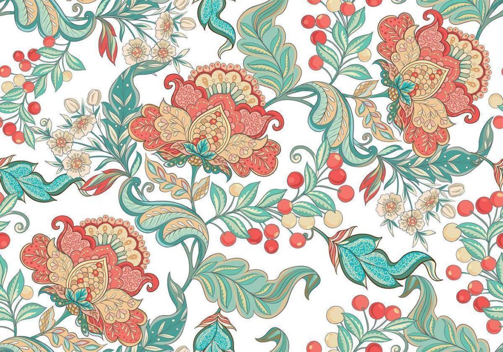 Fotobehang - Ethnic vegetation - plant motif with ornaments in coloured flowers
