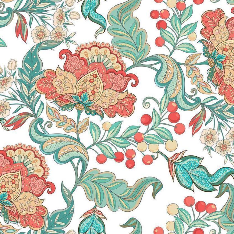 Fotobehang - Ethnic vegetation - plant motif with ornaments in coloured flowers