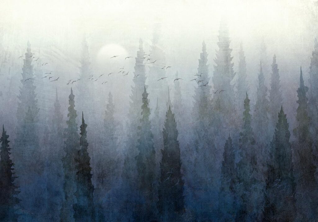 Fotobehang - Flight Over the Forest - Second Variant