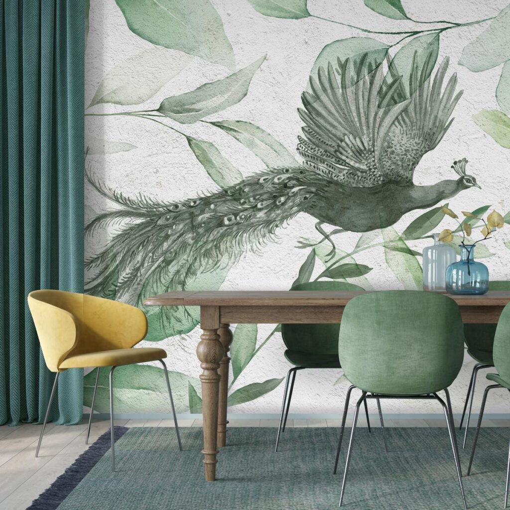 Fotobehang - Flight of a Peacock - Third Variant - Afbeelding 2