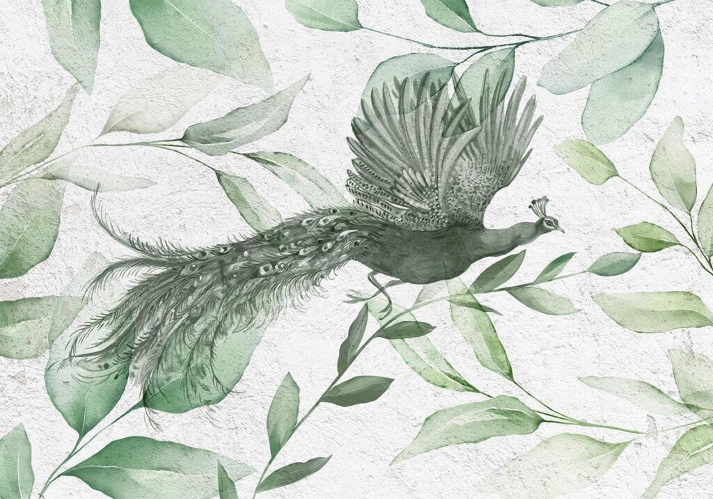 Fotobehang - Flight of a Peacock - Third Variant