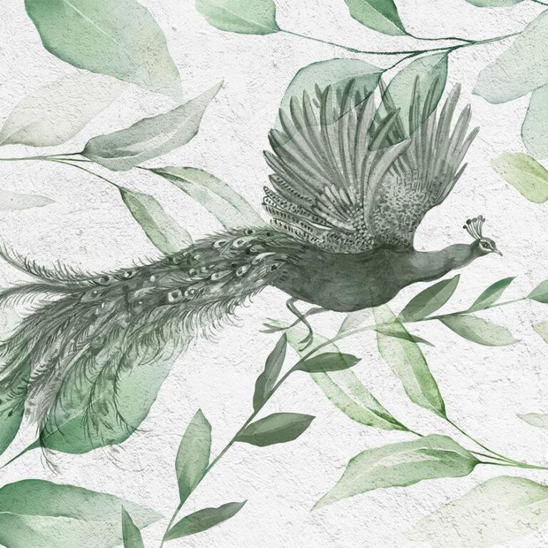 Fotobehang - Flight of a Peacock - Third Variant